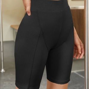 High waist rubbed knit biker shorts